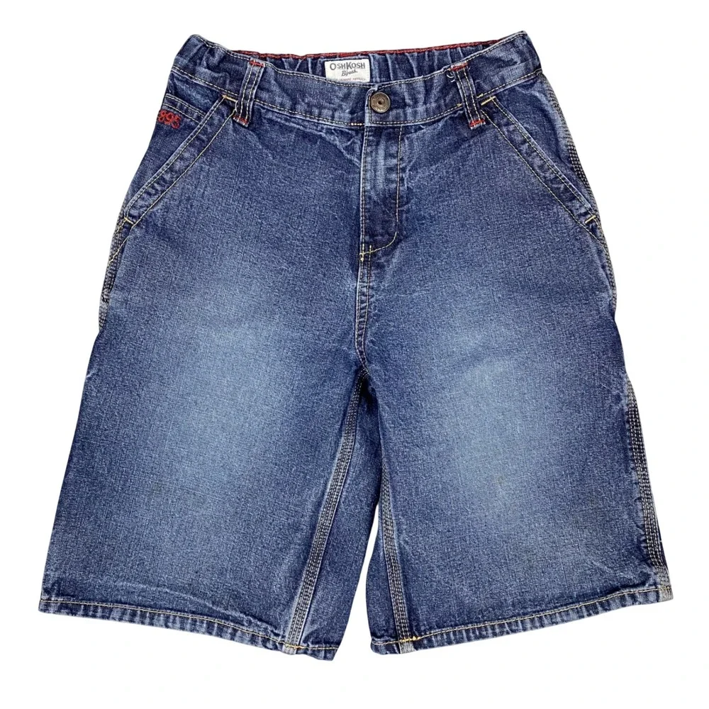 OshKosh Bgosh Carpenter Utility Denim‎ Shorts Boys Size 10 R Blue Denim Vintage
